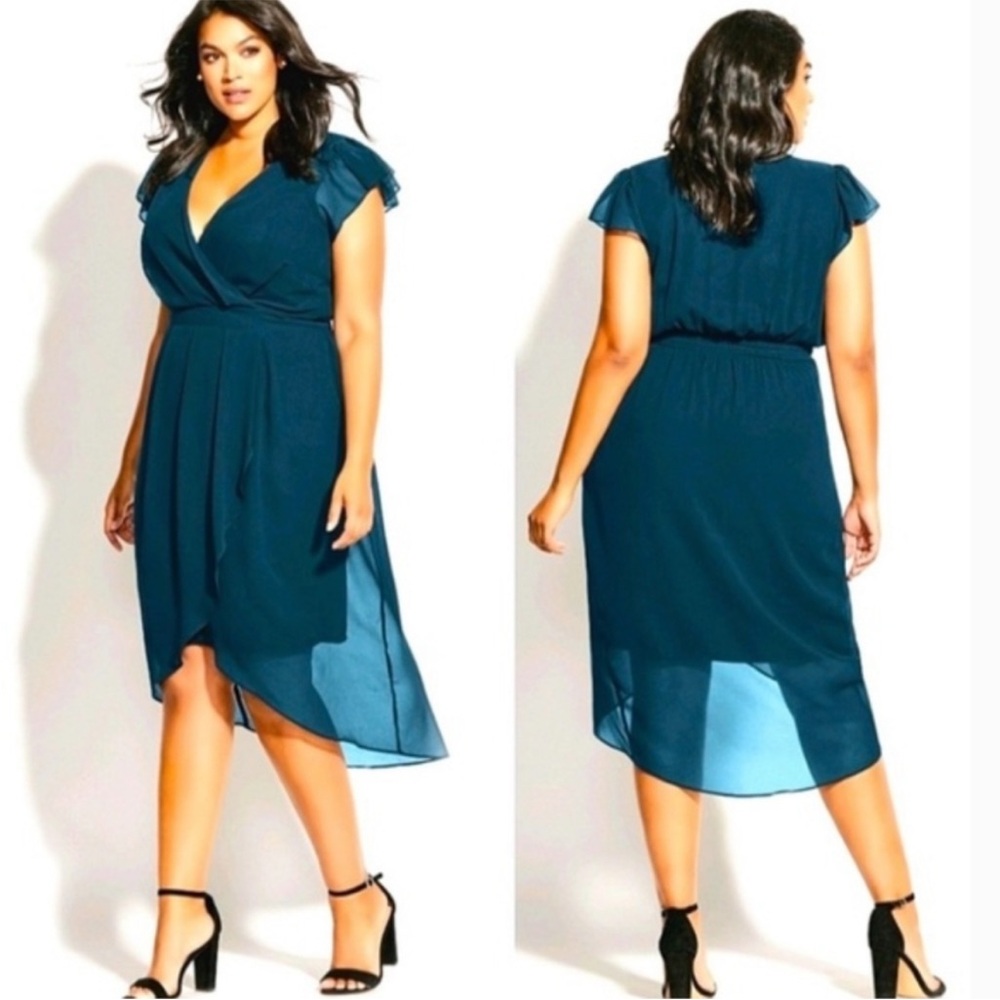 NWT City Chic wrap swing dress - emerald S/16 - Picture 2 of 10